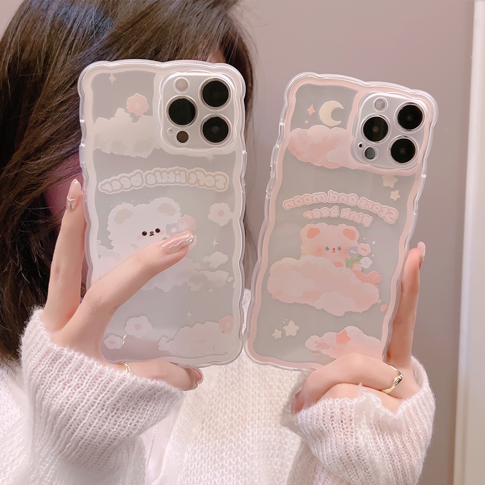 IPHONE Beruang Berbulu Dengan Bintang Dan Bulan Lucu Bentuk Gelombang Transparan Casing Ponsel Cover Untuk Iphone7 8 PLUS X XR XS 11 12 13 14 MINI PRO MAX SE 2020