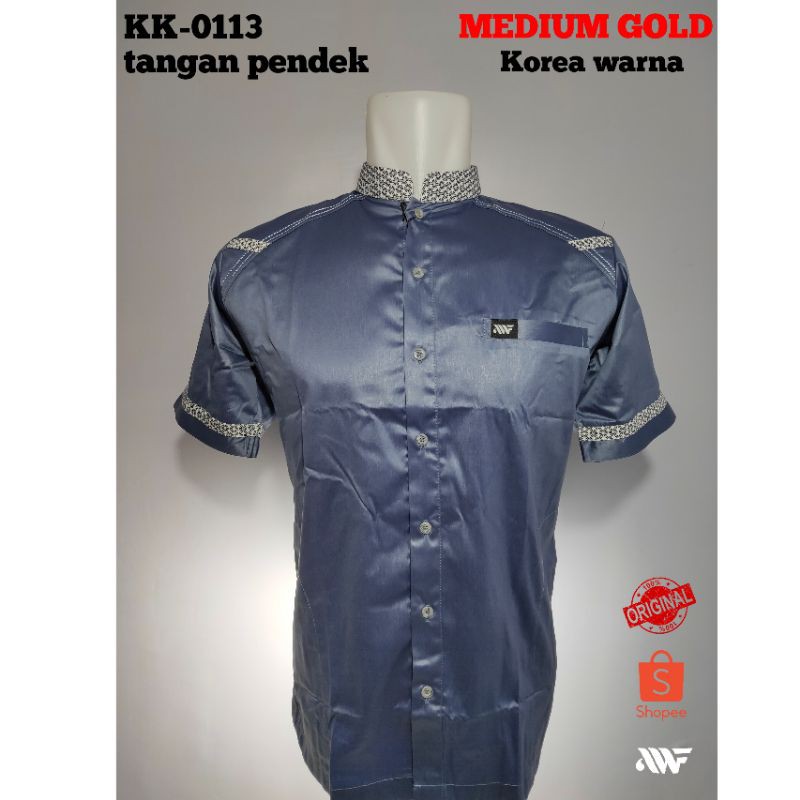 AL-WAFA baju Koko muslim dewasa lengan pendek material satin Korea warna