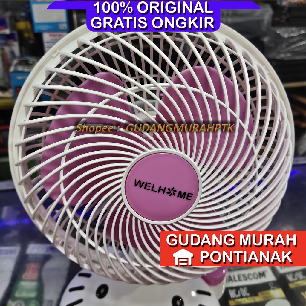 Kipas Angin Karakter Hellokitty Desk fan Welhome Putih Pink PROFAN SWING bisa menoleh