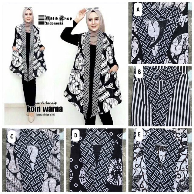 Cardi Lancip Koin Warna Batik Monokrom Kardigan Wanita Monochrome Vest Kerja Kantoran Luaran