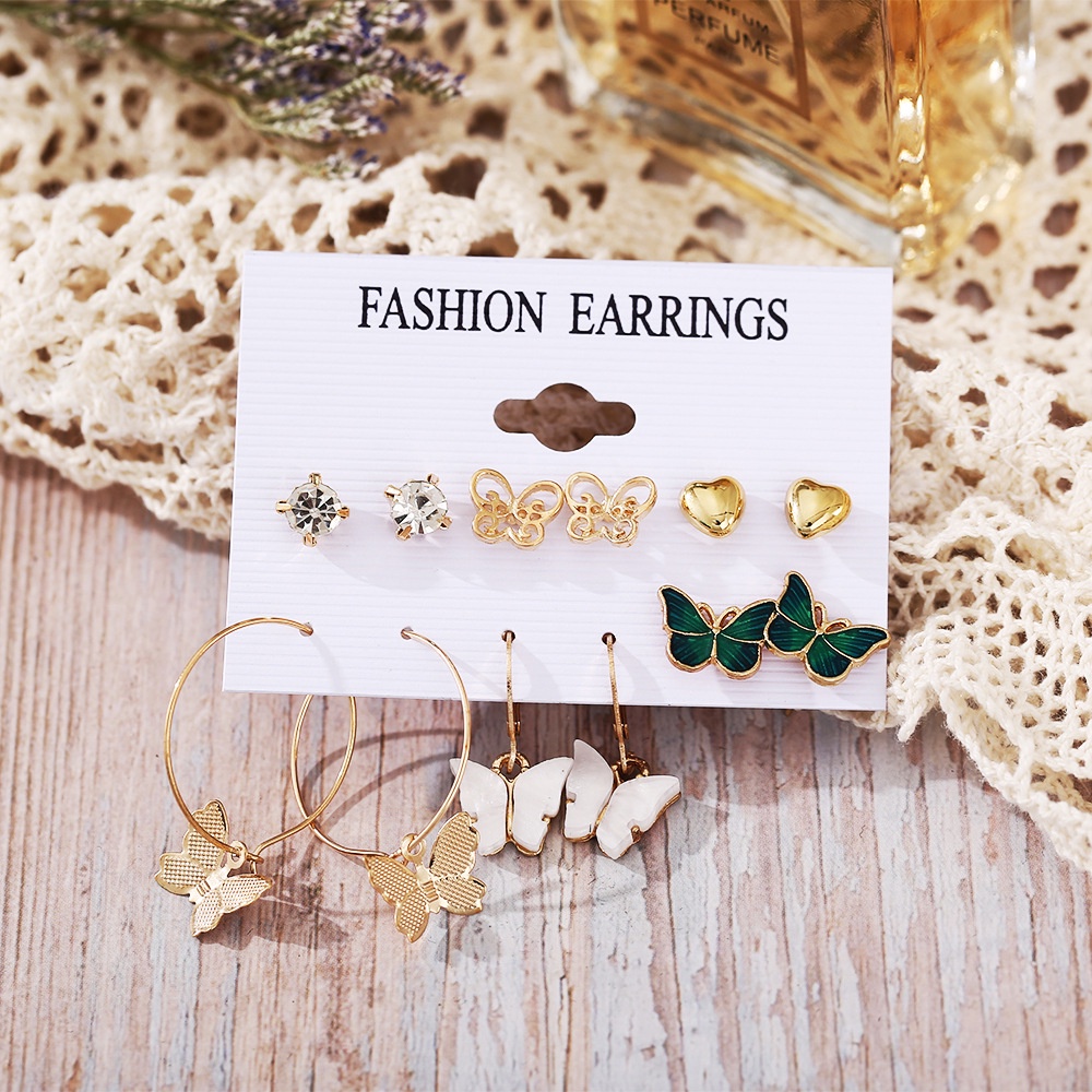 Set Anting Tusuk Gantung Wanita Desain Kupu-Kupu Hias Zircon Bahan Akrilik Gaya Vintage Untuk Pesta 2021