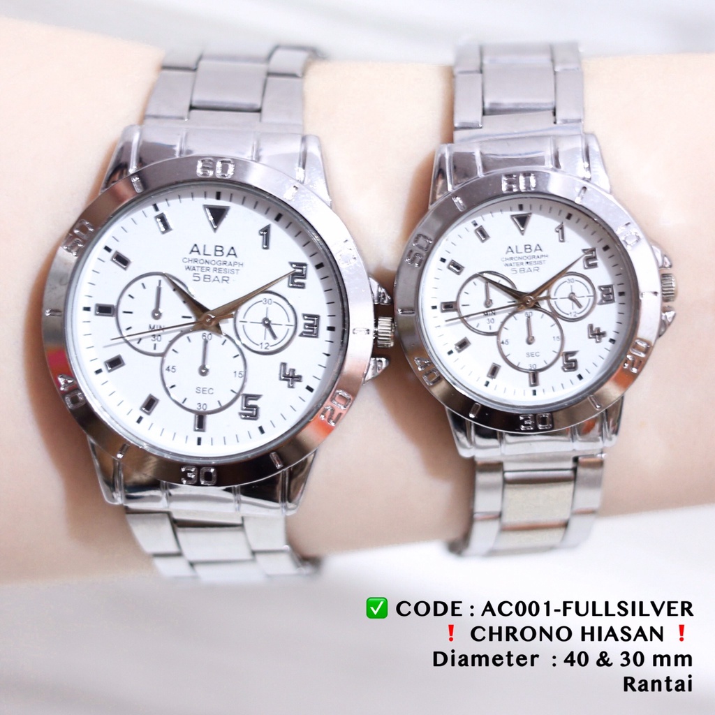 Jam tangan couple rantai stainless steel free baterai cadangan AC001