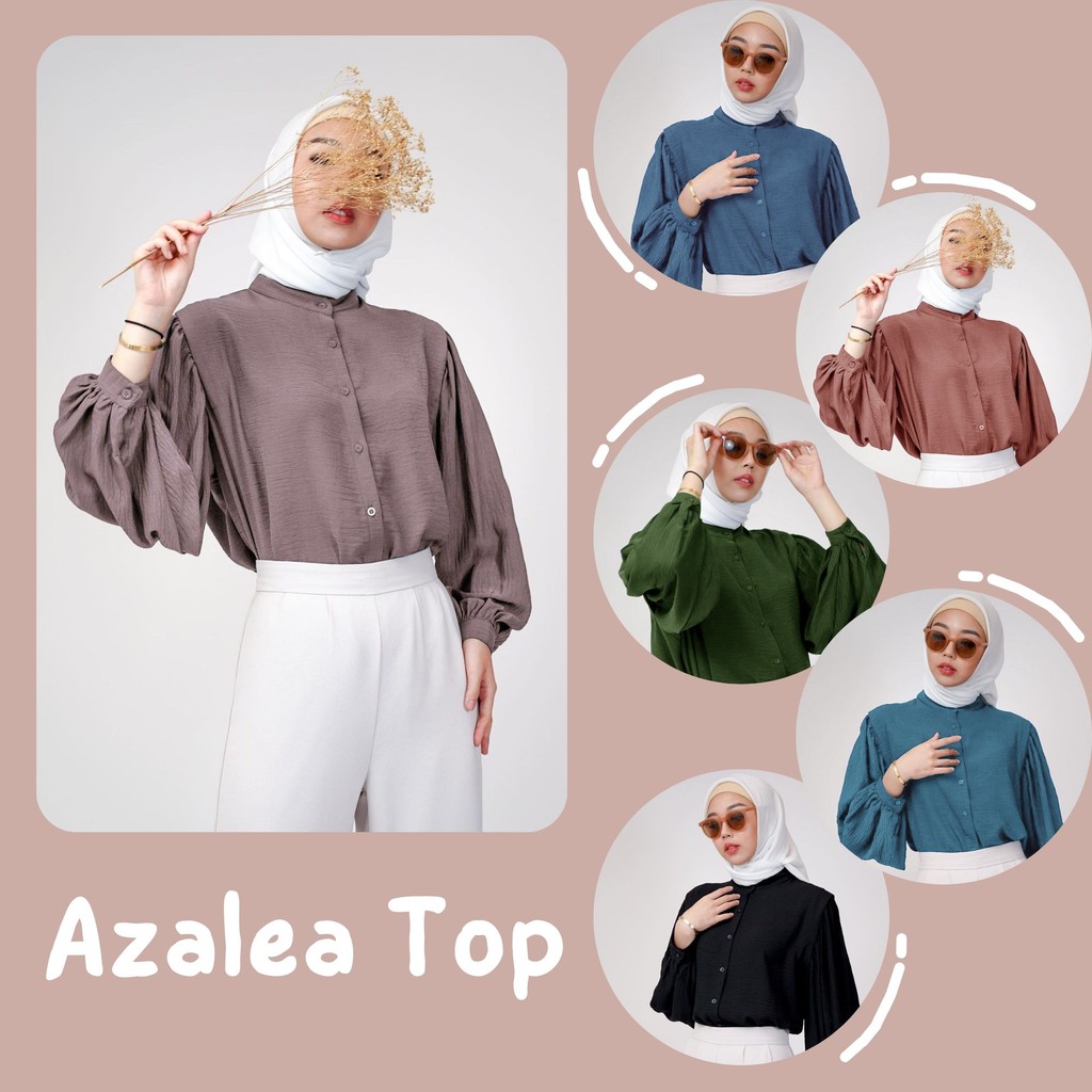 AzaleaTop Blouse Kemeja Atasan Wanita polos pull kancing depan Lengan Balon Oversize Terbaru  Pakaian Wanita Muslim Murah beraneka Warna