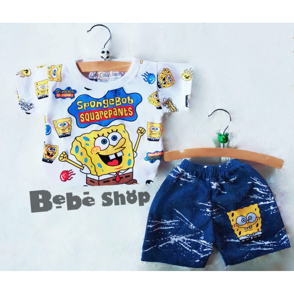 Setelan Baju Anak Bayi Spongebob Usia 0 Sampai 2 Tahun