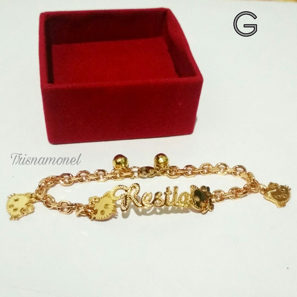 GELANG CUSTOM NAMA KUNINGAN LAPIS EMAS