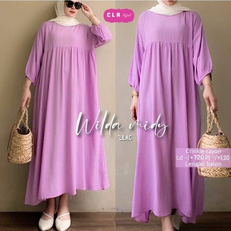 Shafa Wildi Midi Dress Muslim Jumbo Ld 120 cm & Ld 110 cm Bahan Crinkle Premium Motif Polos