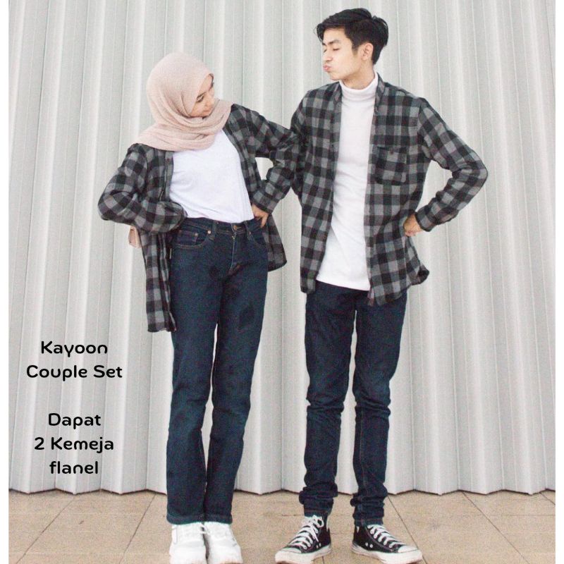 Kayoon Kemeja Couple Set - Baju Couple Kemeja Flanel Kotak Kotak - Outer Couple Pasangan OOTD