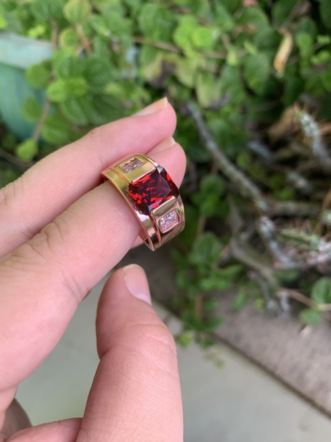 Cincin Casual Luxury Minimalis Batu Red Garnet Rubi Merah 18 K Gold Filled Plated High Quality