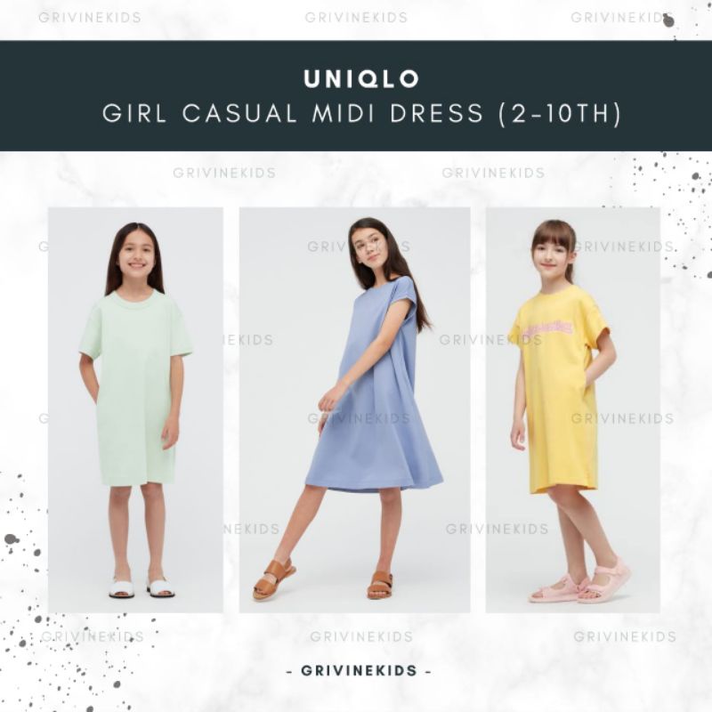 (Part 1) Uniqlo Midi Dress Tunik Anak Perempuan Bahan Kaos Cotton A Line dan T Line