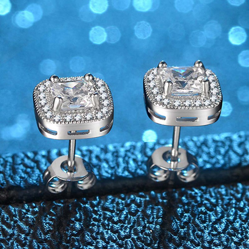 Anting Tusuk Lapis Emas Putih Aksen Zircon Bulat untuk Wanita