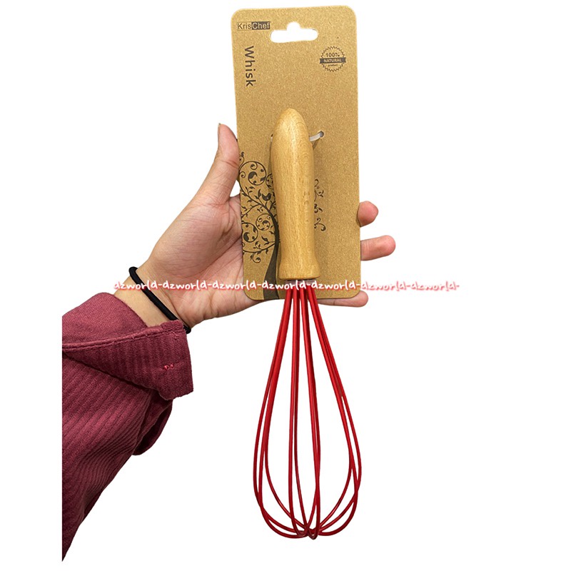 Krischef Whisk Wood Woody Alat Pengocok Telur Bahan Kayu Merah Red Kris Chef Kocok Telor