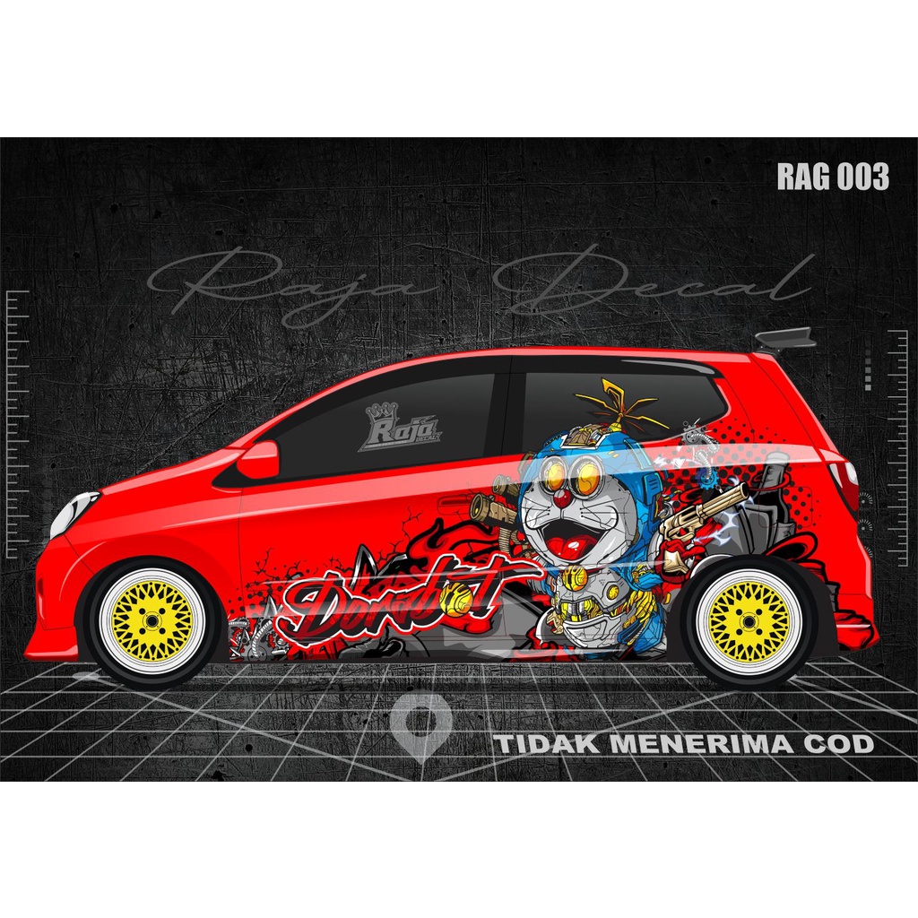 Decal Sticker Striping Mobil Agya/Ayla/Perodua Axia Custom Disain Doraemon Racing RAG 003