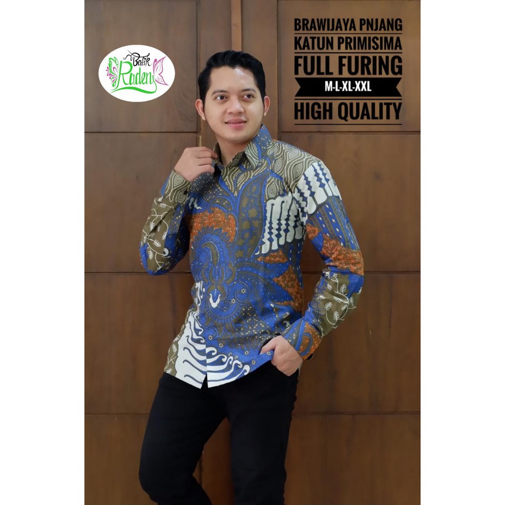 BRAWIJAYA Kemeja Batik Pria Lengan Panjang Katun Halus FULL FURING Batik Raden