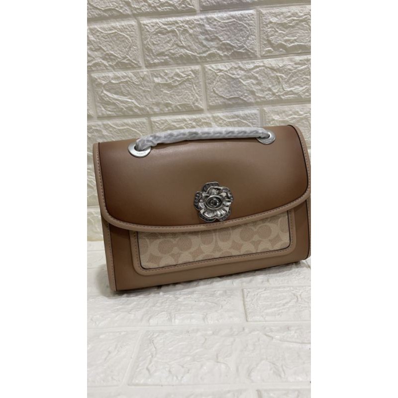 Tas Selempang Wanita Coach Madison Shoulder Bag Canvas Leather Original tali rantai kulit coklat ori