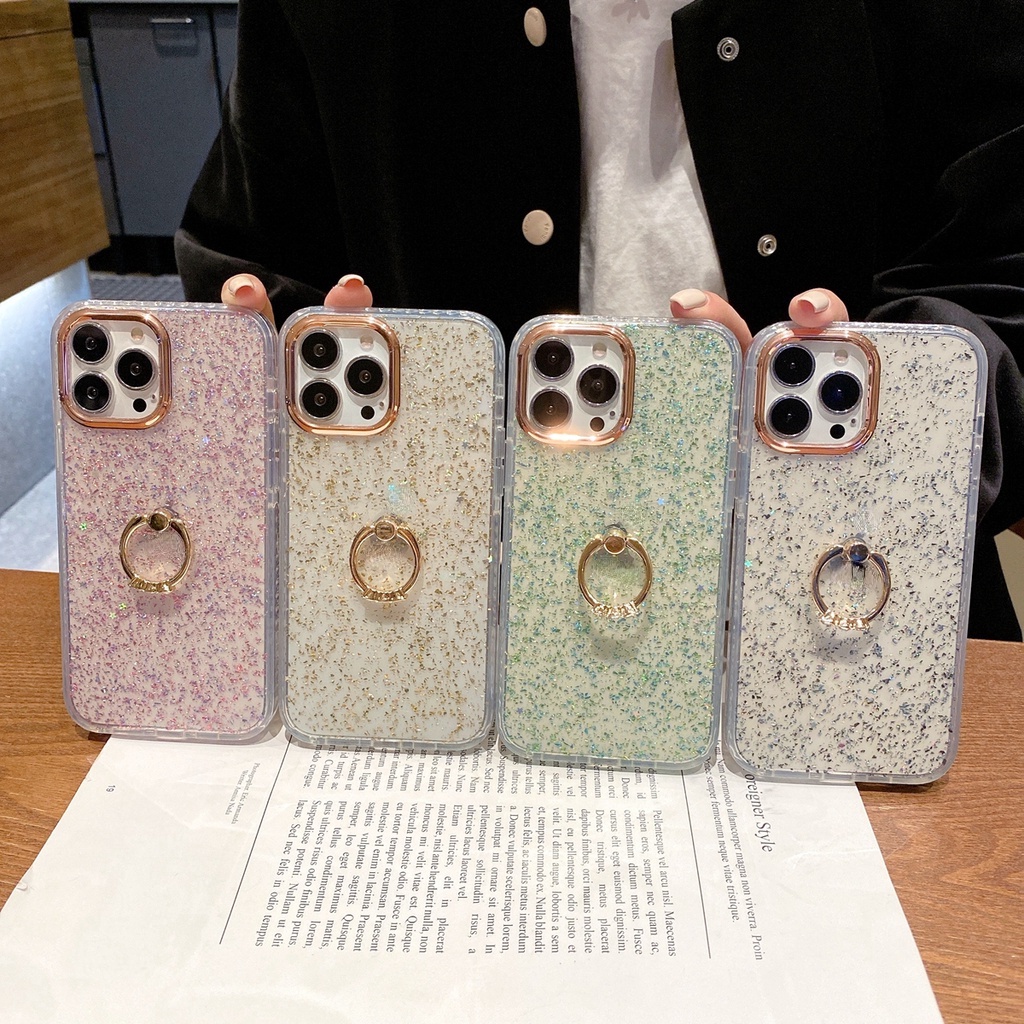 Case Epoxy Glitter Dengan Ring Holder Untuk iPhone 13 Pro Max 12 Pro Max 12 11Pro XS Max 13 11 XR X