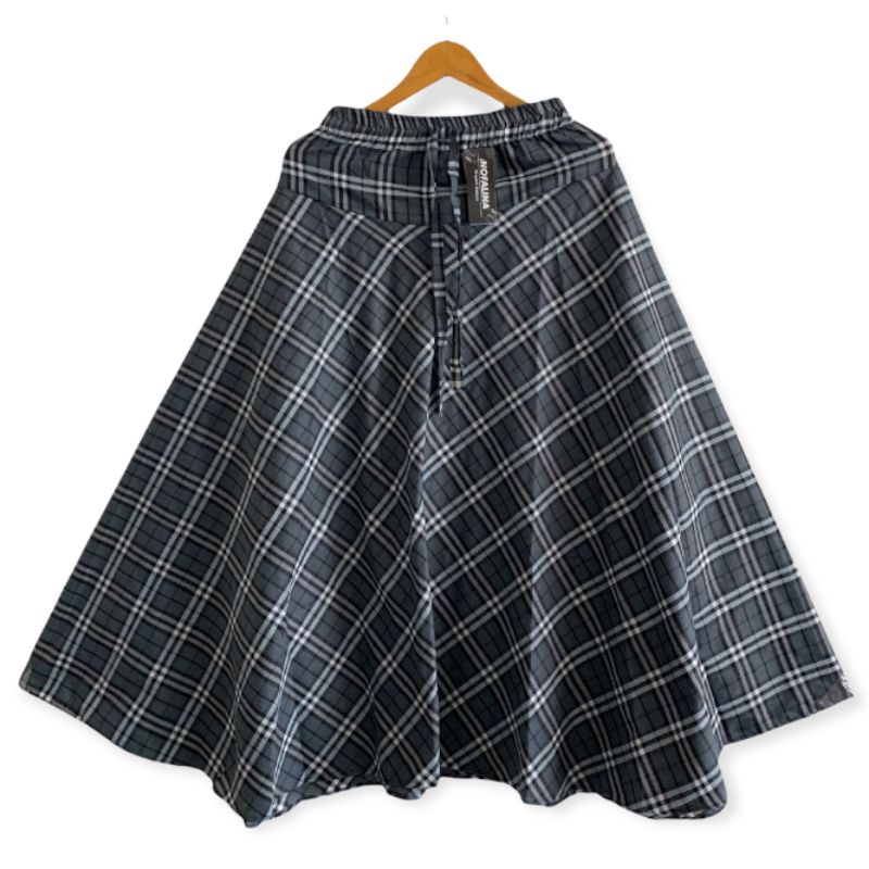 ROK KOTAK KOTAK PANJANG WANITA ROK PAYUNG MAYUNG ROK PANJANG ROK MUSLIMAH MUSLIM DEWASA BAHAN KATUN PINGGANG KARET TALIAN-Abu Tua