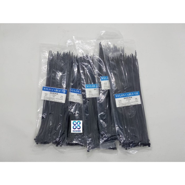 Kabel Ties shisuka 2.5x200 mm (20cm) isi 100bh Hitam Putih, Cable Tie/ Pengikat Kabel/ Dasi Kable