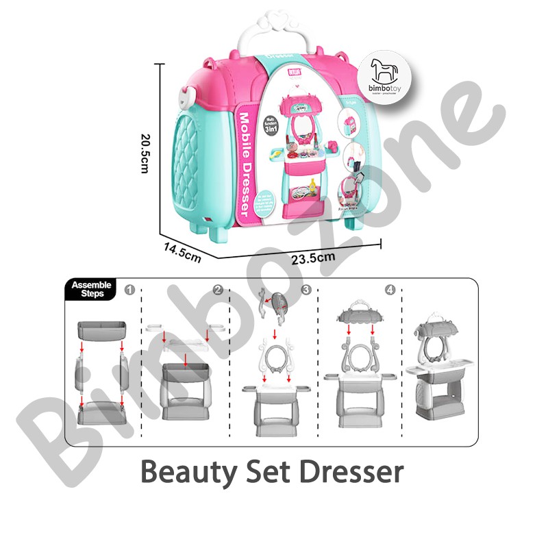 Bimbozone - Mainan anak perempuan Dandan Make Up Dressing Table Toy Fashion Kitchen Set masak masakan Pretend Play Mainan anak mainan koper mainan edukasi - 3 in 1 BEAUTY SET DRESSER / 3 in 1 Doctor set / 3 in 1 hair salon