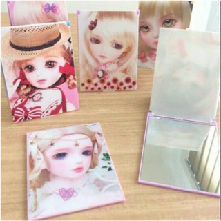 Kaca Cermin dandan rias gambar 3D / Cermin lipat motif barbie 3D / cermin rias praktis traveling