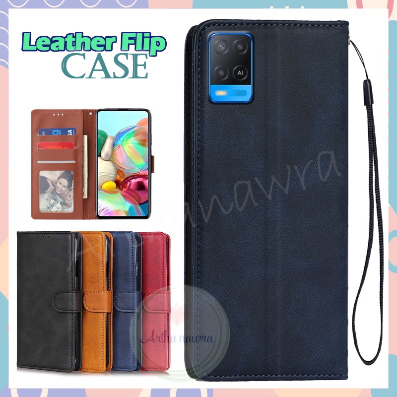 OPPO A16 A54 CASING DOMPET LEATHER FLIP COVER KESING KULIT TALI CHASING HP