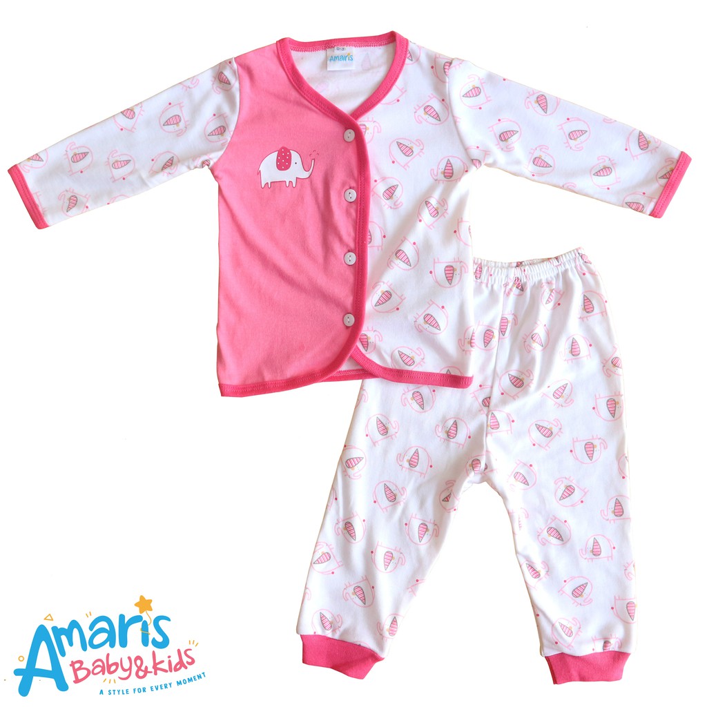 

Amaris Setelan Panjang Kancing Baby Motif Gajah Salur