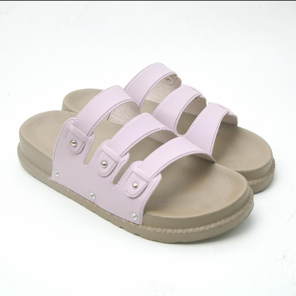 SANDAL WANITA PLATFORM BAN TIGA KOKOP SELOP WARNA PASTEL