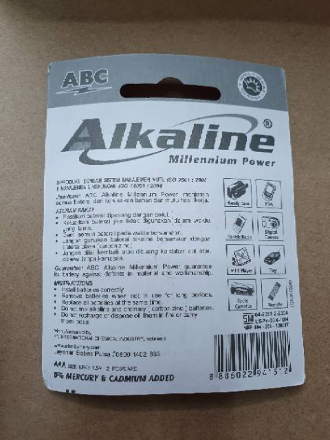 Baterai A3/AAA ABC Alkaline Millenium Power isi 2 pcs Original