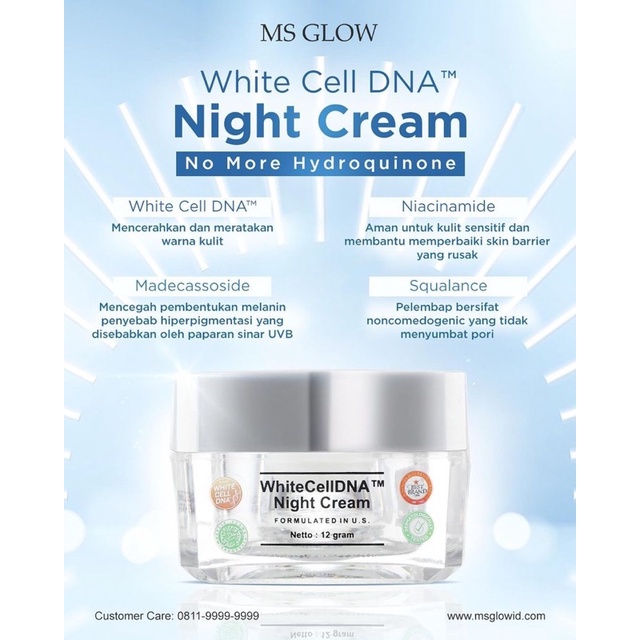 【Official Store】MS GLOW Night Cream MsGlow | Acne Whitening Luminous Whitecell Ultimate | Cream Malam Jerawat Kusam Flek Pori Pori Besar Pelembab Pencerah