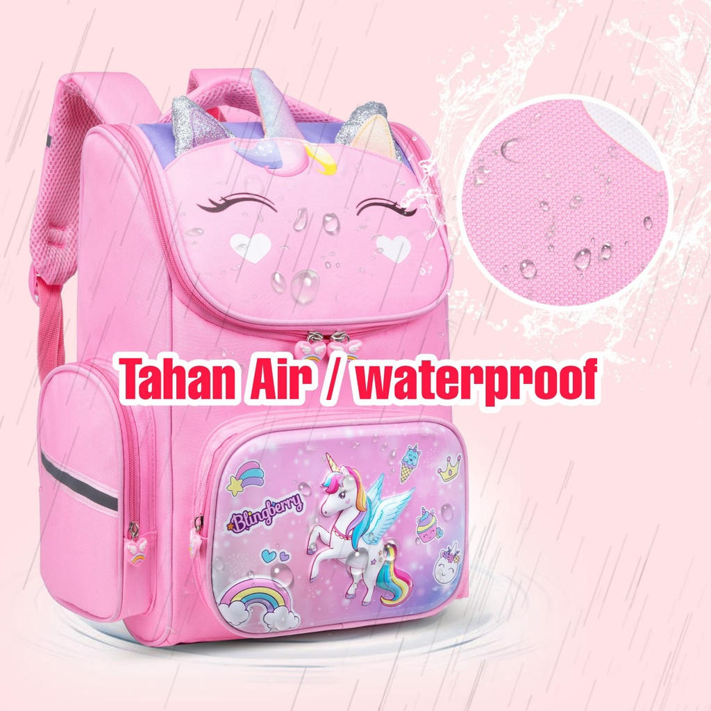 Tas Ransel Unicorn ANTI AIR Anak Perempuan BackPack Waterproof karakter UNICORN Import Kado ultah anak Super cute Anak Sekolah TK SD Perempuan. TAS RANSEL BLINGBERRY ORIGINAL IMPORT! TAS GROSIR!