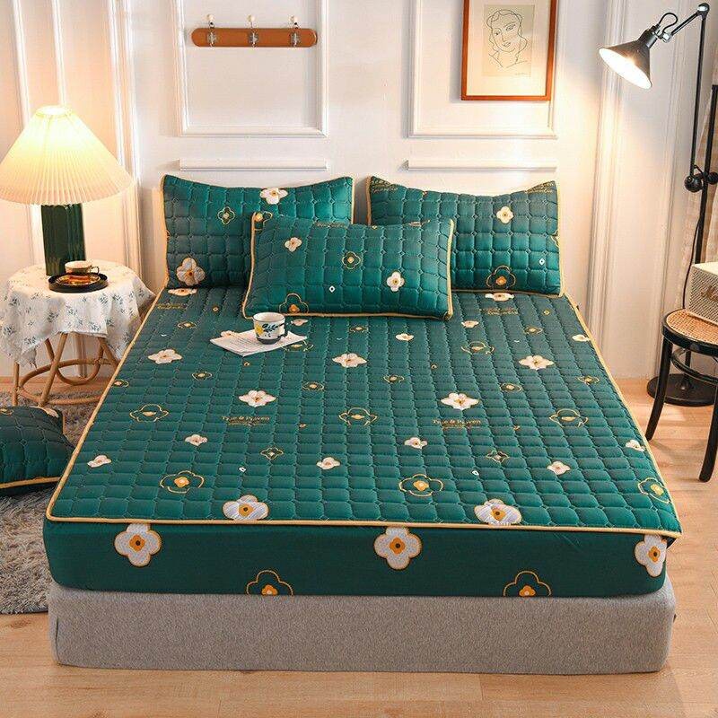 Sprei Waterproof / Anti Air Ukuran 180X200 Tinggi 25 cm, pilihan-Little Flowers Green