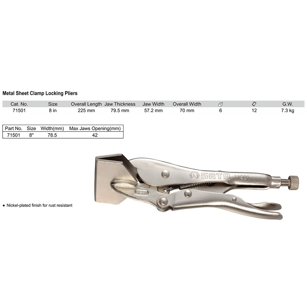 Tang Jepit Metal Sheet 8 Inch - Metal Sheet Clamp Locking Pliers 71501 SATA TOOLS