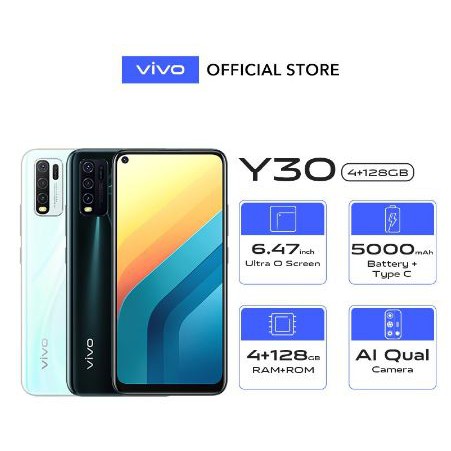 vivo Y30 4GB/128GB - 6,47" Ultra O Screen, Fast Charging, MTK6765  ATAU === Y30i 4GB/64GB