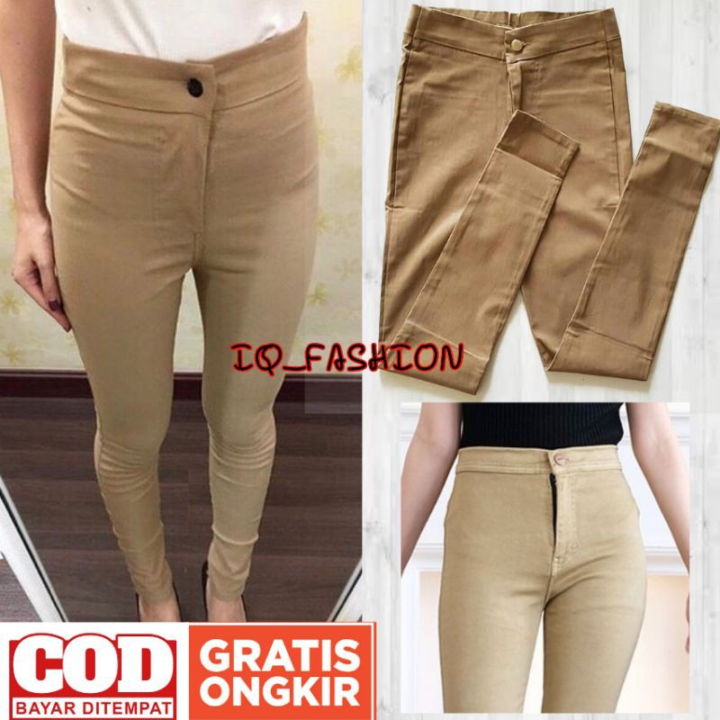 Miss Hotty High Waist Celana Jegging Cream Black | Celana Streth | Celana Impor