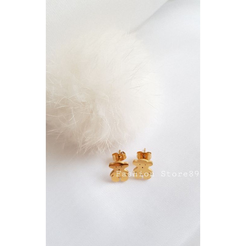 Anting Tusuk Bear Titanium Gold Import Antikarat