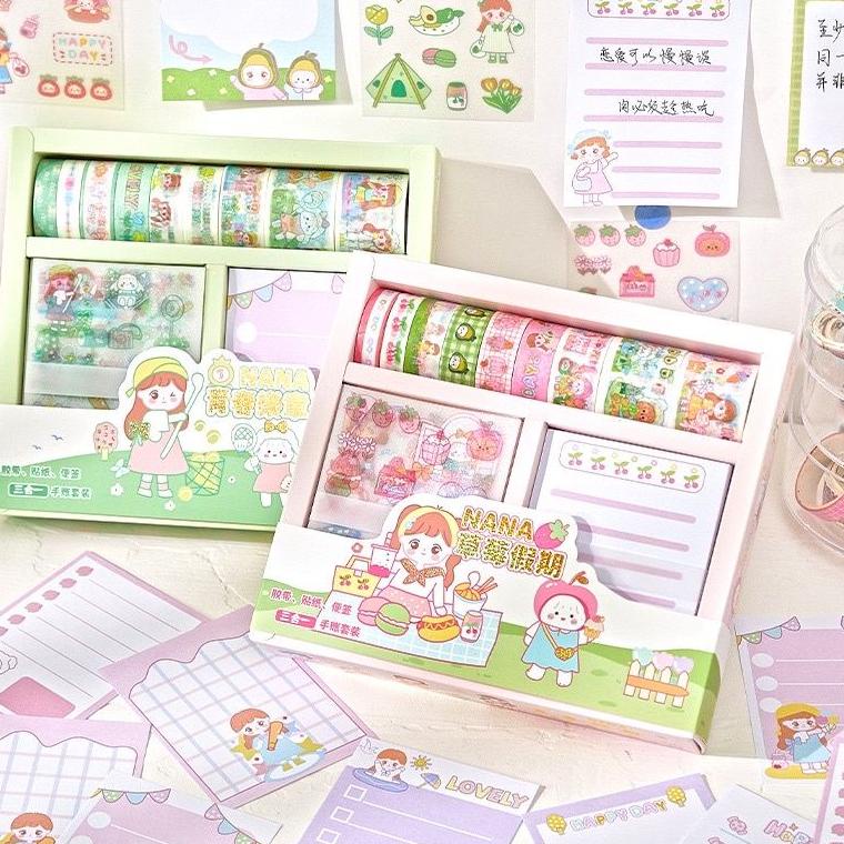 

(G-OQY <») GAEKOPEDIA || GIFT PACKAGE STICKER WASHITAPE SET NOTE DIY SCRAPBOOK DAN JURNAL PAKET STIKER BOX ISI CUTTER KNIFE + 24 PCS STIKER YD24RKD SOFT PASTEL||terviral
