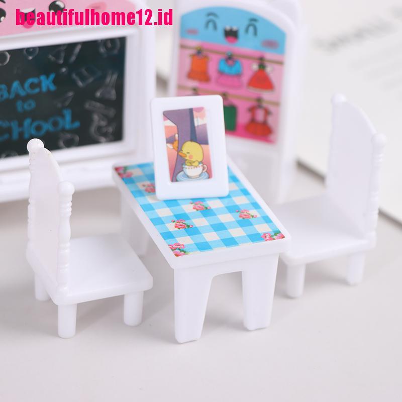 【beautifulhome12.id】8Pcs/Set Dollhouse Study Desk Set Blackboard Table Chair Doll Furniture Model