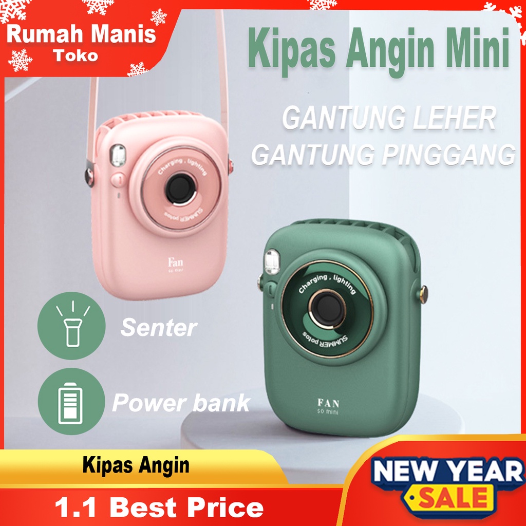【COD】Kipas Angin Leher 3 in 1 (pendingin/ powerbank/ lampu) Kipas Mini Lipat Portabel USB