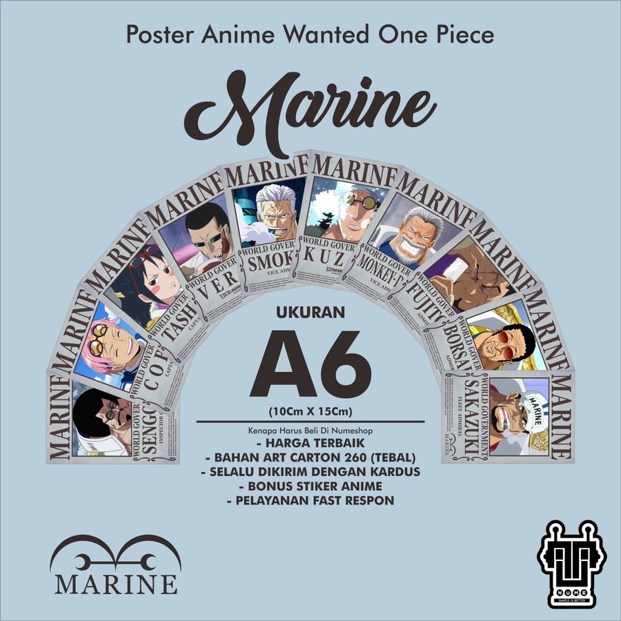 Poster Anime Poster Bounty Wanted Poster One Piece Marine - Ukuran A5 - Type B