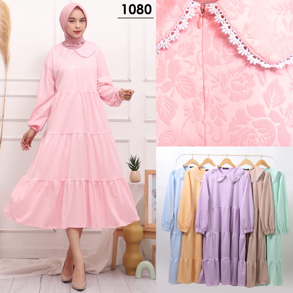 LONG TUNIK 1080HW BUSUI MIDI DRESS KAOS EMBOSS BUNGA IMPORT PASTEL