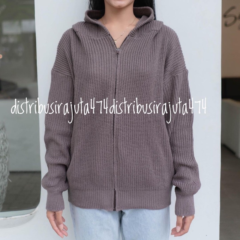 JAKET SWEATER HOODIE RAJUT OVERSIZE RESLETING TEBAL