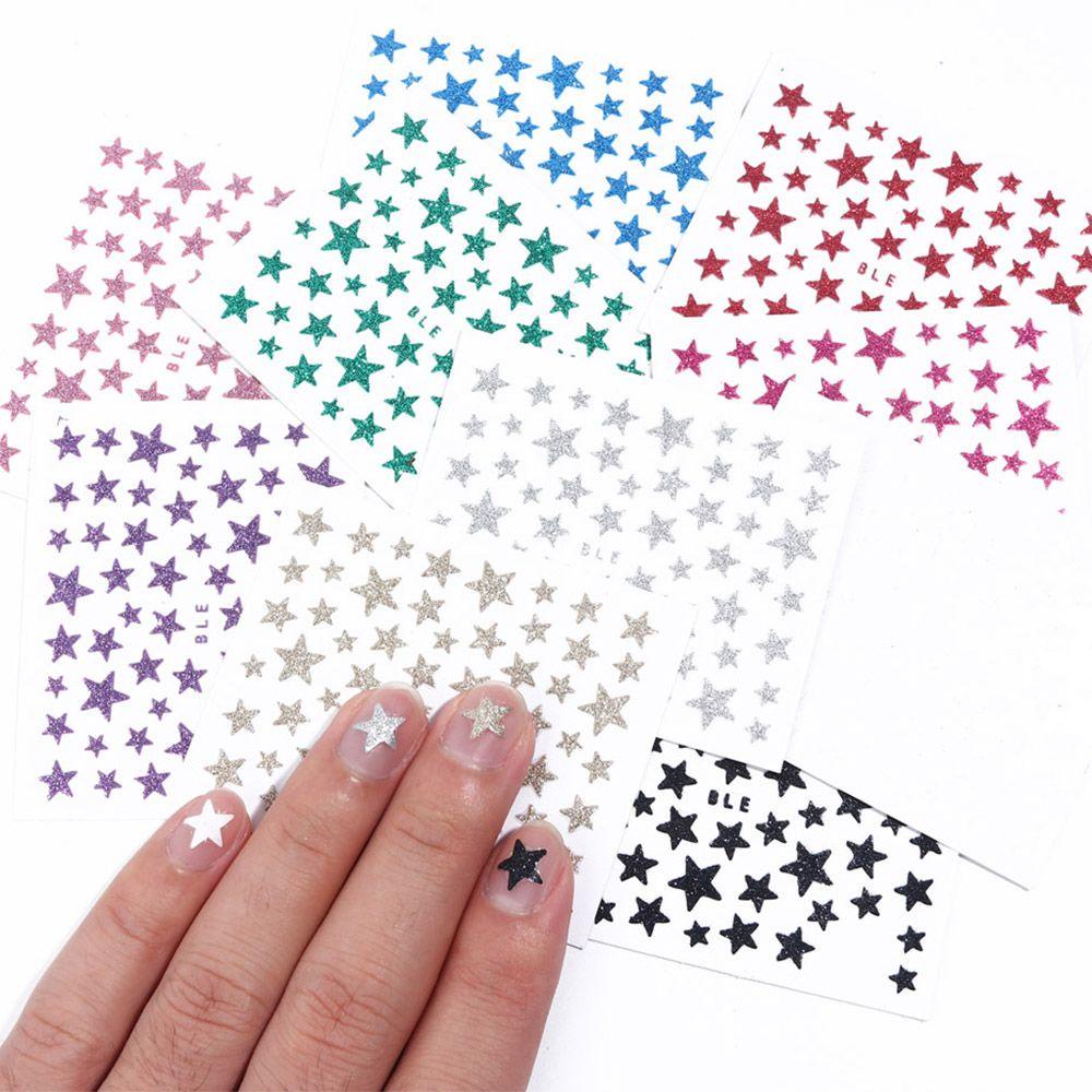 Mxbeauty 1 Lembar Stiker Kuku Motif Bintang Glitter Untuk Nail Art DIY