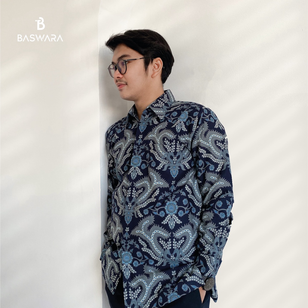 Baswara Batik Pria Lengan Panjang Biru A12