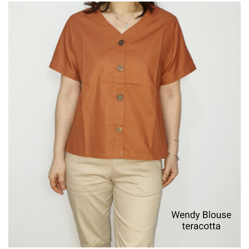 Atasan Blouse Wanita Lengan Pendek Polos Bahan Katun, Wendy Blouse#-7