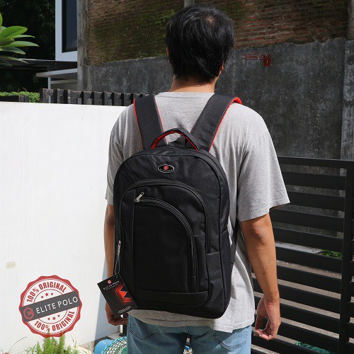 Tas Ransel Punggung Pria Backpack Nyaman Elite Polo Hitam Original