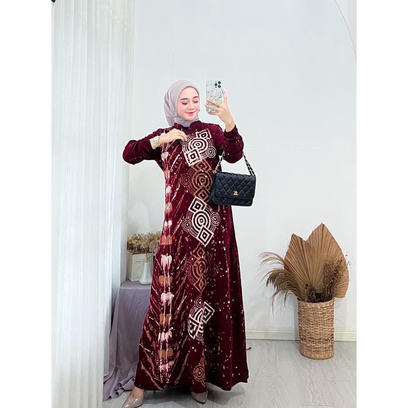 Gamis Rayon Malaman Batik Motif Viral