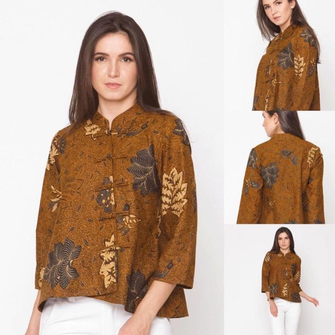Baju Blouse Atasan Batik Wanita Modern Nona Rara, Vivi Sogan T0149