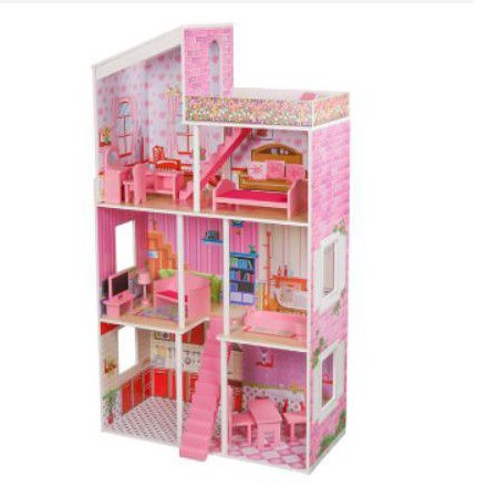 wooden pink doll house rumah boneka rumah Barbie mainan kayu kado anak cewe pretend play