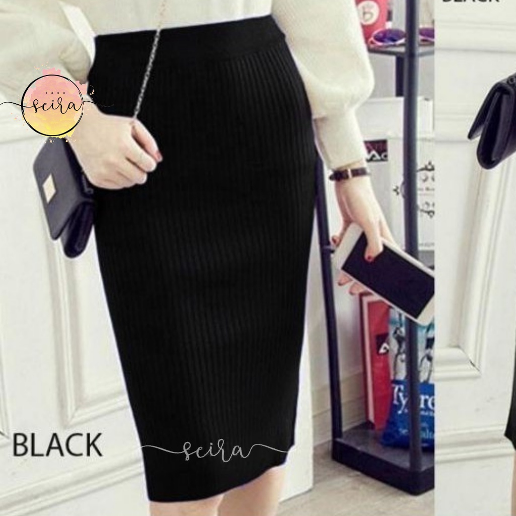 [BISA COD] Midi Skirt Wanita / Rok Rajut Pendek / Rok Pendek Wanita / Midi Skirt Korea / Rok Pendek Kantor / Rok Pendek Span Rajut (Bahan Tebal Berkualitas)