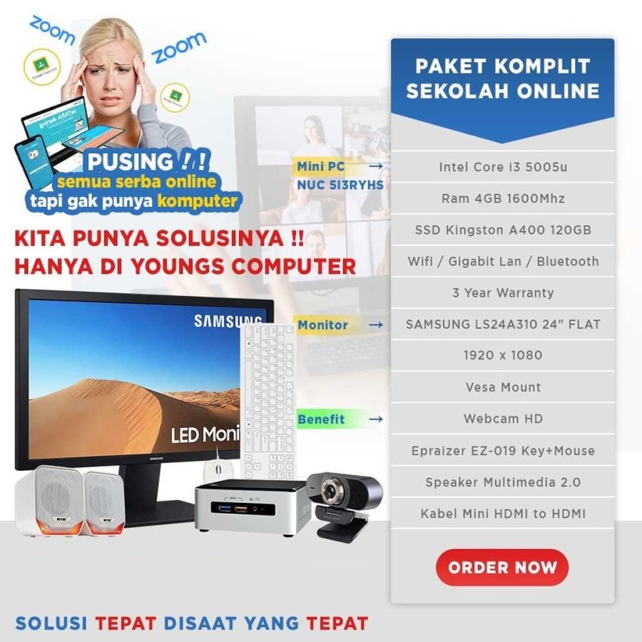 PC Lengkap Sekolah Online (i3, Monitor, Speaker, Webcam, Keyb-Mouse)