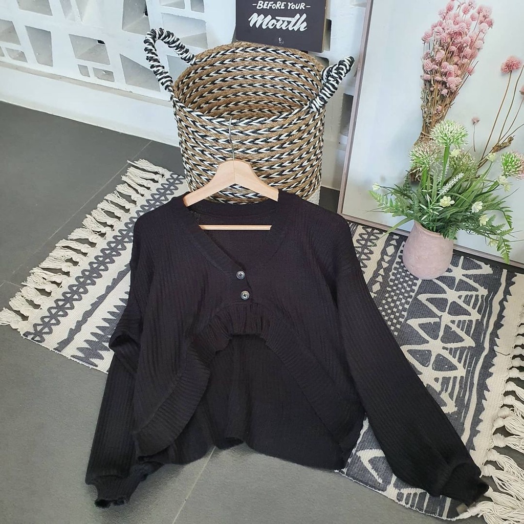 Outher Cardigan Croptop Rajut Curlie Moon Pakaian Luaran Wanita Terlaris